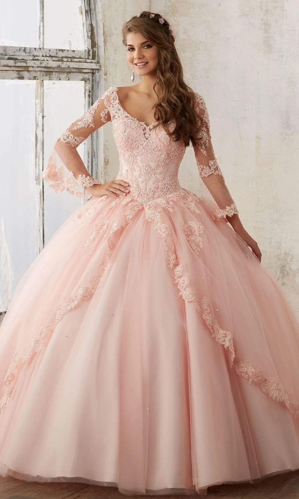 Vizcaya By Mori Lee - 60015 Sheer Bell Sleeve Embroidered Ballgown 1 Vizcaya By Mori Lee - 60015 Sheer Bell Sleeve Embroidered Ballgown