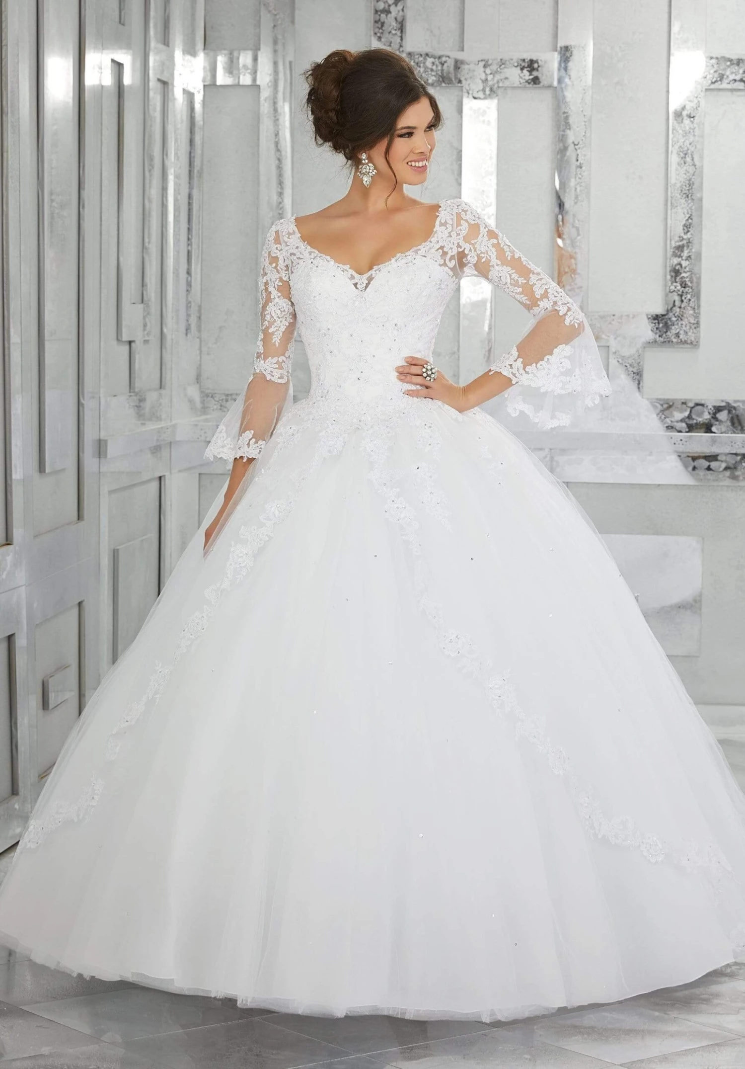 Vizcaya By Mori Lee - 60015 Sheer Bell Sleeve Embroidered Ballgown 8 Vizcaya By Mori Lee - 60015 Sheer Bell Sleeve Embroidered Ballgown - Image 8