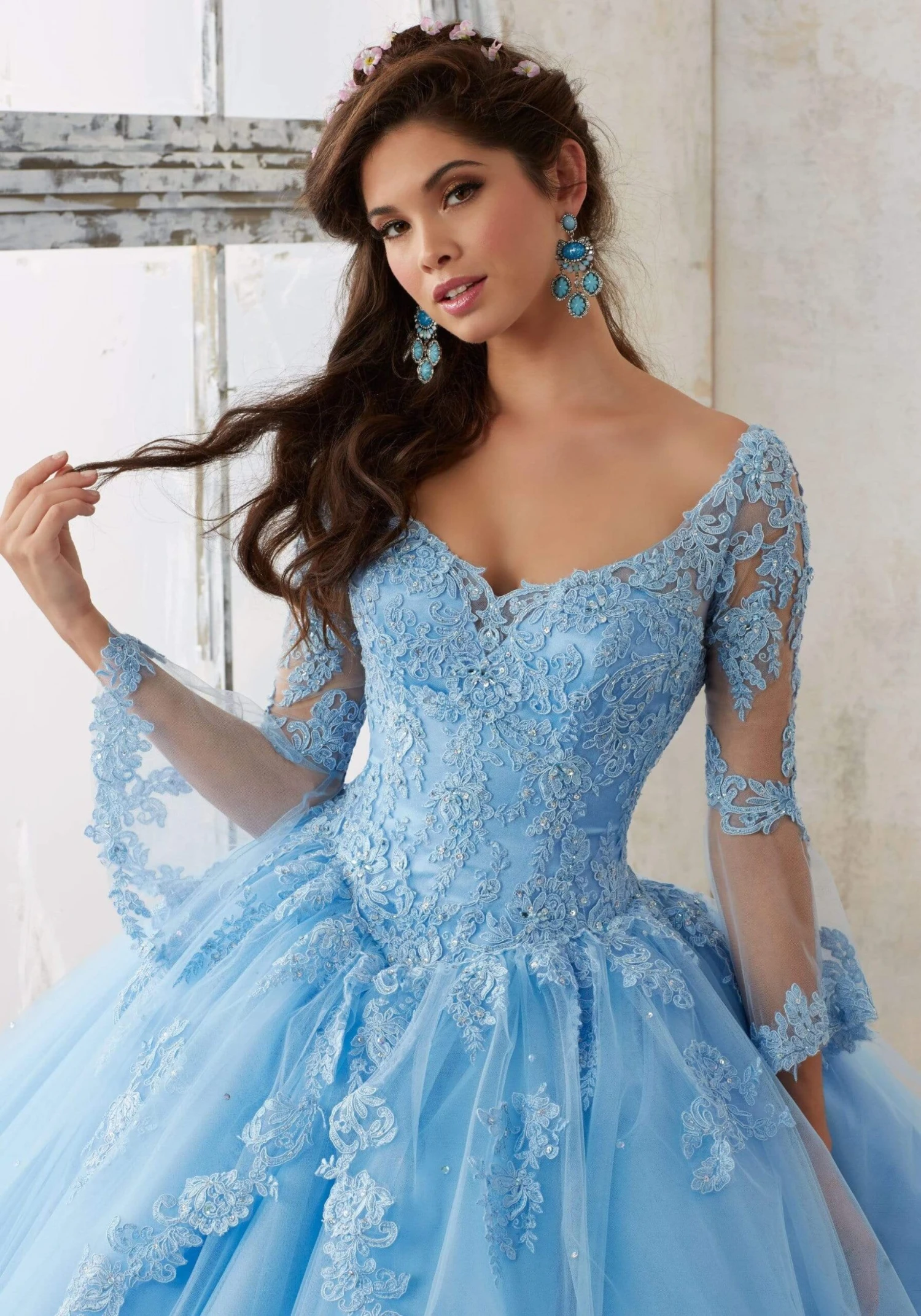 Vizcaya By Mori Lee - 60015 Sheer Bell Sleeve Embroidered Ballgown 7 Vizcaya By Mori Lee - 60015 Sheer Bell Sleeve Embroidered Ballgown - Image 7