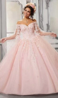 Vizcaya By Mori Lee - 60143 Beaded Off Shoulder Ball Gown -Mori Lee vizcaya by mori lee 60143 beaded off shoulder ball gown quinceanera dresses 00 light pink 28428107808851
