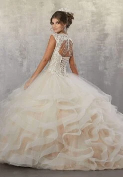 Vizcaya By Mori Lee - 89177 Beaded Lace V-neck Tulle Ballgown -Mori Lee vizcaya by mori lee 89177 beaded lace v neck tulle ballgown quinceanera dresses 12788370571347