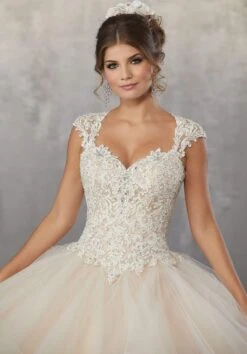 Vizcaya By Mori Lee - 89177 Beaded Lace V-neck Tulle Ballgown -Mori Lee vizcaya by mori lee 89177 beaded lace v neck tulle ballgown quinceanera dresses 12788370604115