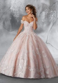 Vizcaya By Mori Lee - 89186 Sequined Motif Tulle Ballgown -Mori Lee vizcaya by mori lee 89186 sequined motif tulle ballgown quinceanera dresses 0 ivory blush 12768280969299