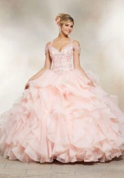 Vizcaya By Mori Lee - 89226 Crystal Beaded Cold Shoulder Ballgown -Mori Lee vizcaya by mori lee 89226 crystal beaded cold shoulder ballgown quinceanera dresses 0 blush 12788309885011