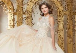 Vizcaya By Mori Lee - 89227 Crystal Beaded Halter Neck Tulle Ballgown -Mori Lee vizcaya by mori lee 89227 crystal beaded halter neck tulle ballgown quinceanera dresses 12768294535251