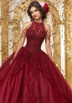 Vizcaya By Mori Lee - 89227 Crystal Beaded Halter Neck Tulle Ballgown -Mori Lee vizcaya by mori lee 89227 crystal beaded halter neck tulle ballgown quinceanera dresses 12768294633555