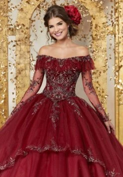 Vizcaya By Mori Lee - 89235 Off Shoulder Illusion Long Sleeve Ballgown -Mori Lee vizcaya by mori lee 89235 off shoulder illusion long sleeve ballgown special occasion dress 12788315062355