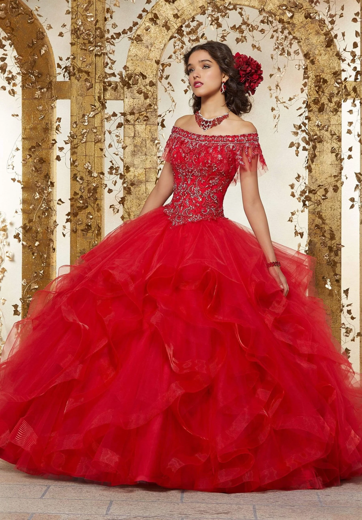 Vizcaya By Mori Lee - 89237 Off Shoulder Flounced Tulle Ballgown 6 Vizcaya By Mori Lee - 89237 Off Shoulder Flounced Tulle Ballgown - Image 6