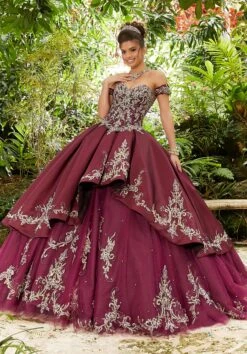 Vizcaya By Mori Lee - 89241 Metallic Crystalline Appliqued Ballgown -Mori Lee vizcaya by mori lee 89241 metallic crystalline appliqued ballgown quinceanera dresses 0 wine 12788387086419