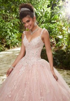 Vizcaya By Mori Lee - 89250 Floral Applique V-neck Tulle Ballgown -Mori Lee vizcaya by mori lee 89250 floral applique v neck tulle ballgown quinceanera dresses 0 blush 12788491878483