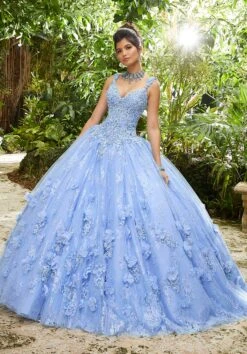 Vizcaya By Mori Lee - 89250 Floral Applique V-neck Tulle Ballgown