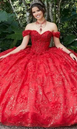 Vizcaya By Mori Lee - 89289 Floral Applique Off-Shoulder Ballgown -Mori Lee vizcaya by mori lee 89289 floral applique off shoulder ballgown quinceanera dresses 0 red 14547114033235