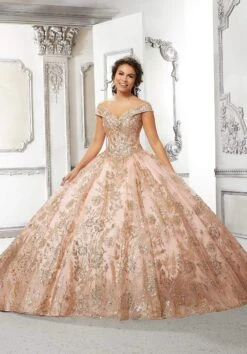 Vizcaya By Mori Lee - 89313 Off Shoulder Glittered Ballgown -Mori Lee vizcaya by mori lee 89313 off shoulder glittered ballgown quinceanera dresses 00 blush rose gold 28398645280851