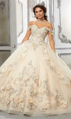 Vizcaya By Mori Lee - 89318 Floral Accented Tulle Ballgown -Mori Lee vizcaya by mori lee 89318 floral accented tulle ballgown quinceanera dresses 00 champagne 28428987957331