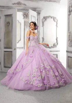 Vizcaya By Mori Lee - 89318 Floral Accented Tulle Ballgown -Mori Lee vizcaya by mori lee 89318 floral accented tulle ballgown quinceanera dresses 00 orchid 28392534343763