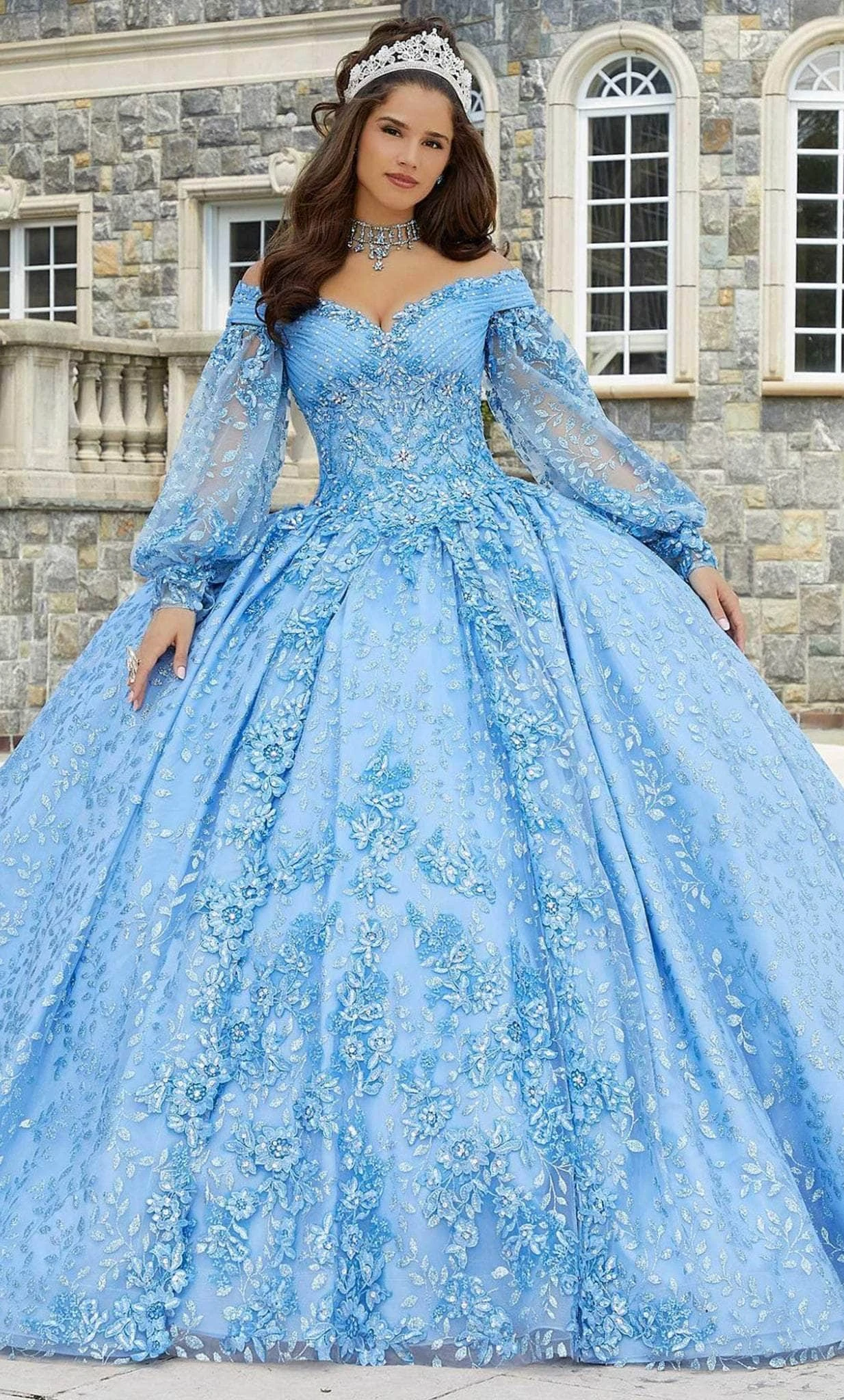 Vizcaya By Mori Lee 89411 - Bishop Sleeve Beaded Lace Ballgown 1 Vizcaya By Mori Lee 89411 - Bishop Sleeve Beaded Lace Ballgown