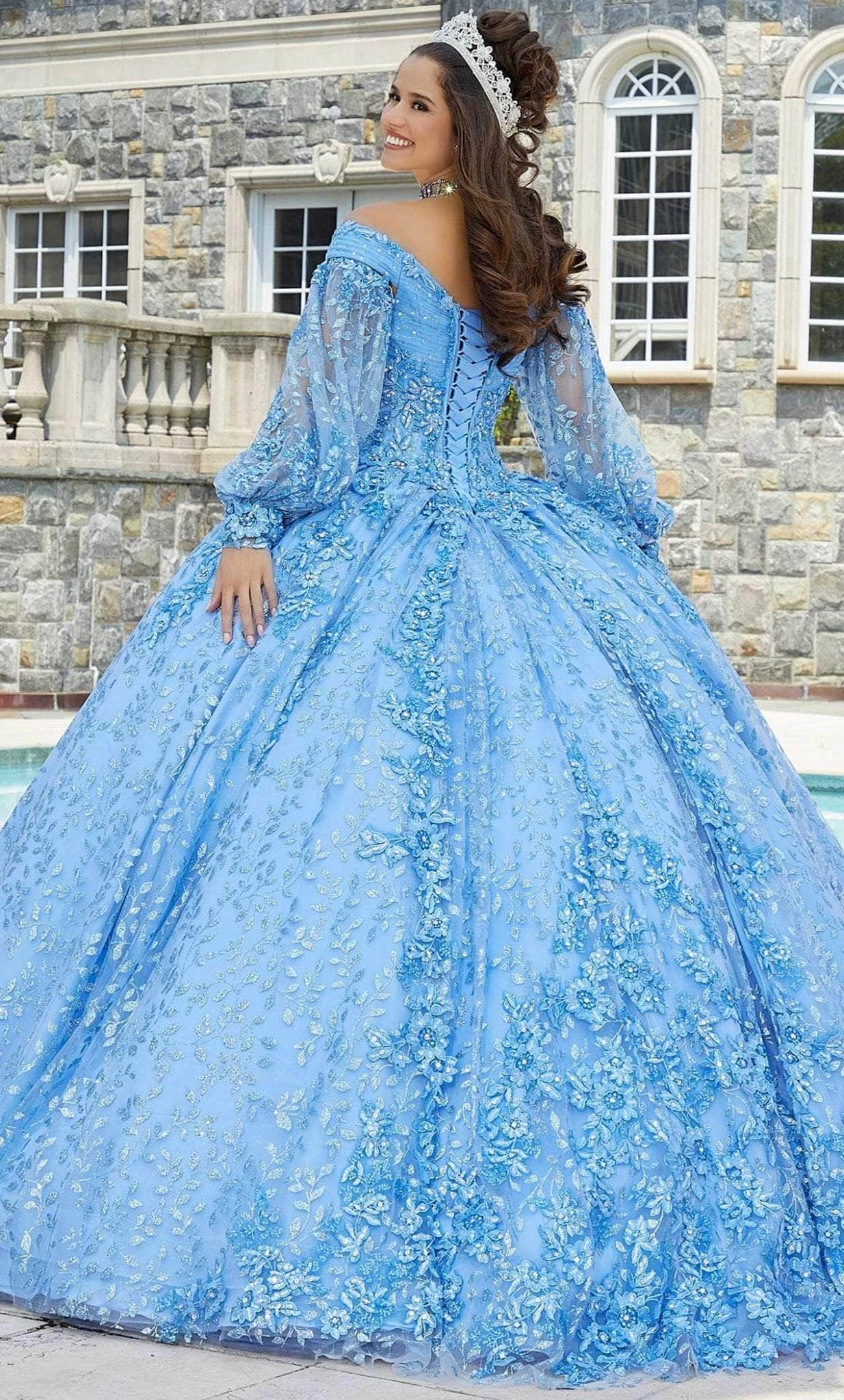 Vizcaya By Mori Lee 89411 - Bishop Sleeve Beaded Lace Ballgown 2 Vizcaya By Mori Lee 89411 - Bishop Sleeve Beaded Lace Ballgown - Image 2